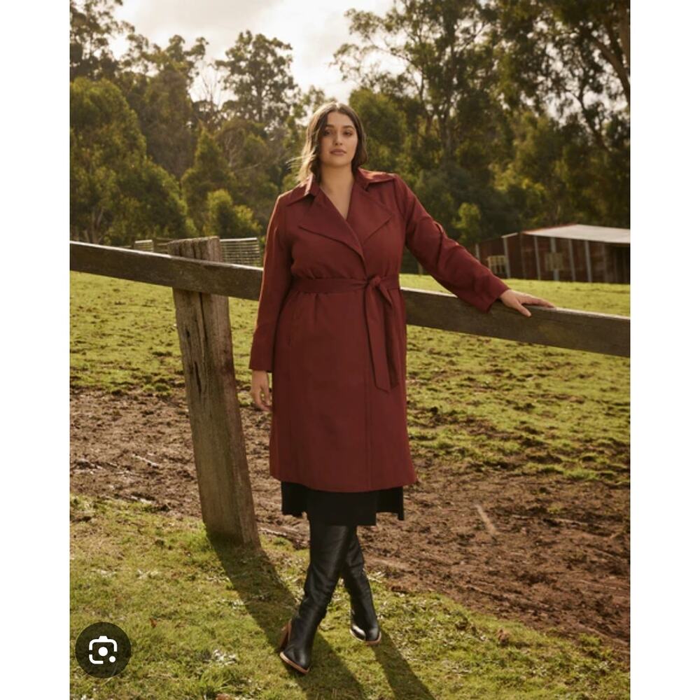 Estelle Georgie Trench Coat 1X 16W Women Ginger Orange Red Pockets EJ231100 NEW
